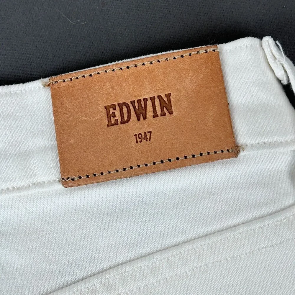 EDWIN Hana Classic Tapered Button Fly 5 Pocket White denim Jeans size 27 - Picture 12 of 12